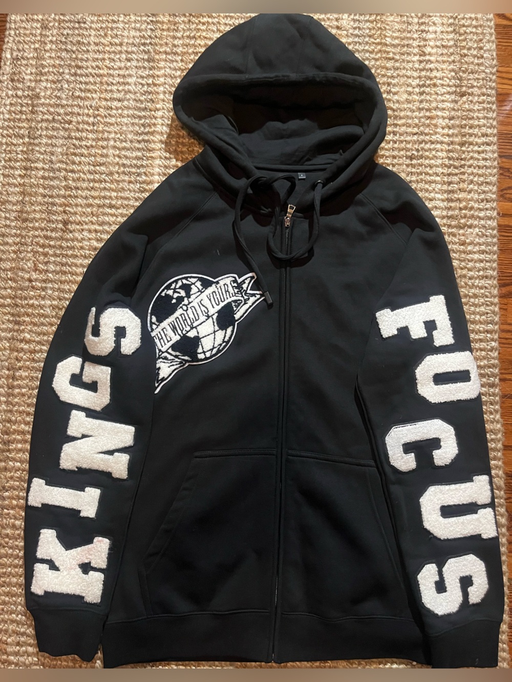 Men’s Black Hoodie with Bold White Lettering (KINGS FOCUS) Brands. size-Large